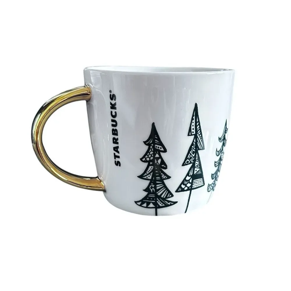 Starbucks 2015 Green Trees White Ceramic Coffee Cup Mug - 14 oz   ***Item:‎ HH75